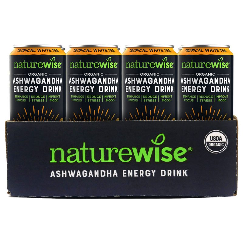 Naturewise Ashwagandha energy drinks in a can