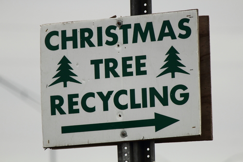 Black and white Christmas tree recycling sign